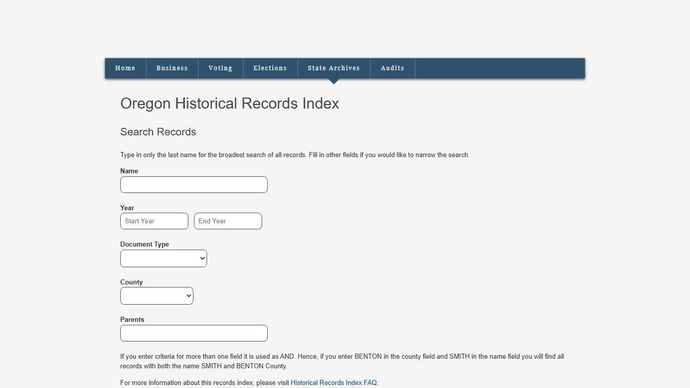 Oregon Historical Records Index - Oregon Secretary of State