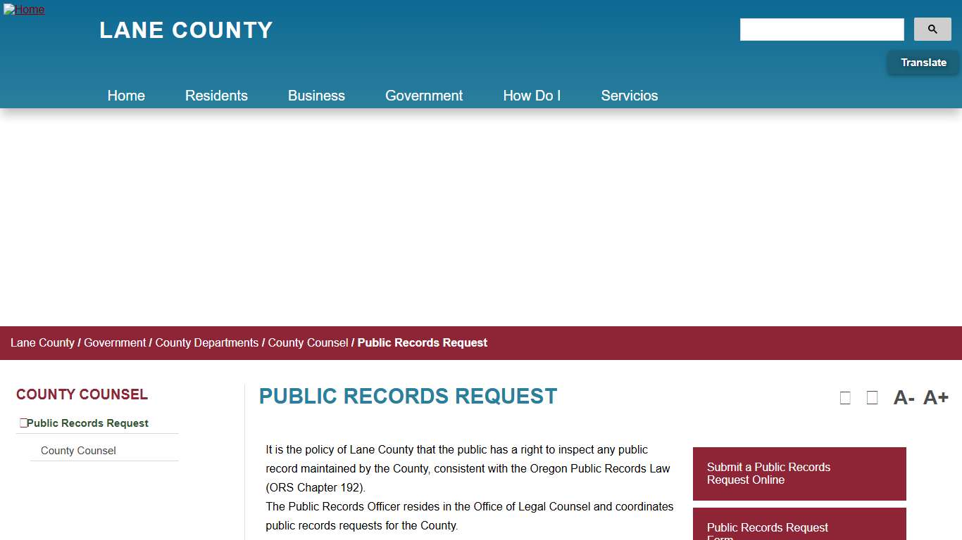 Public Records Request - Lane County