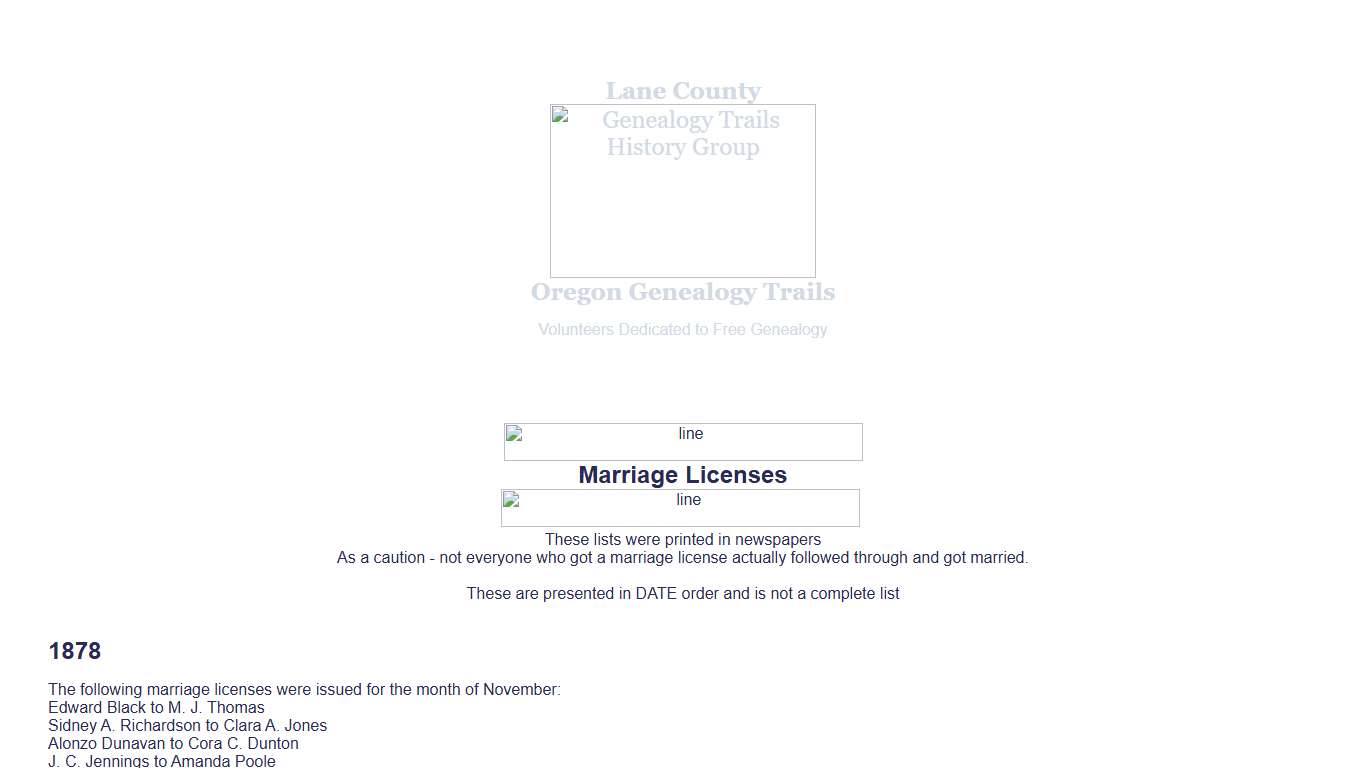 Marriage Licenses Granted in Lane County Oregon