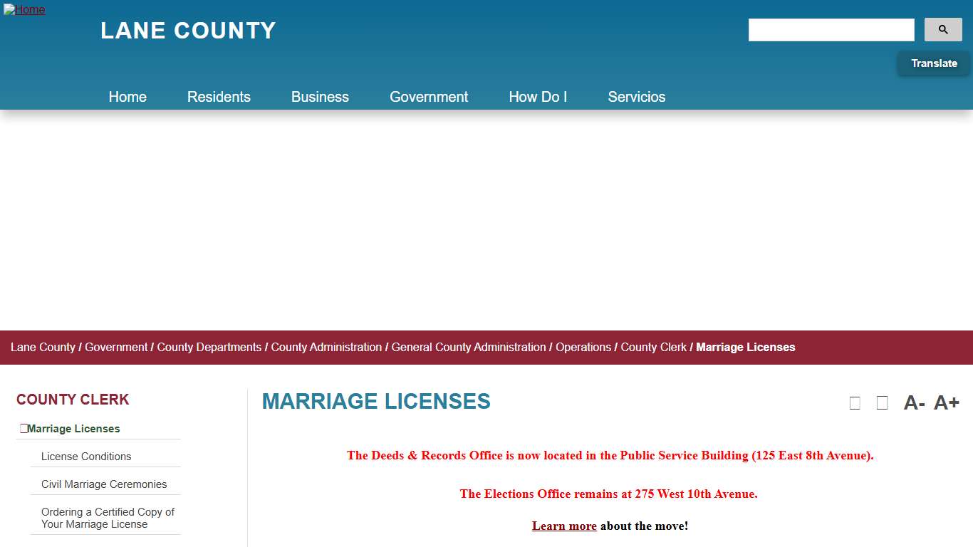 Marriage Licenses - Lane County